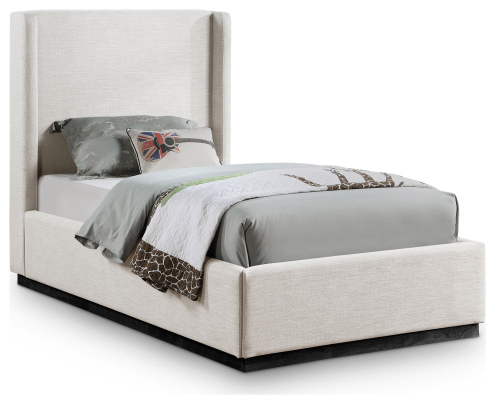 Flynn Linen Textured Fabric Full Bed, Beige, Twin