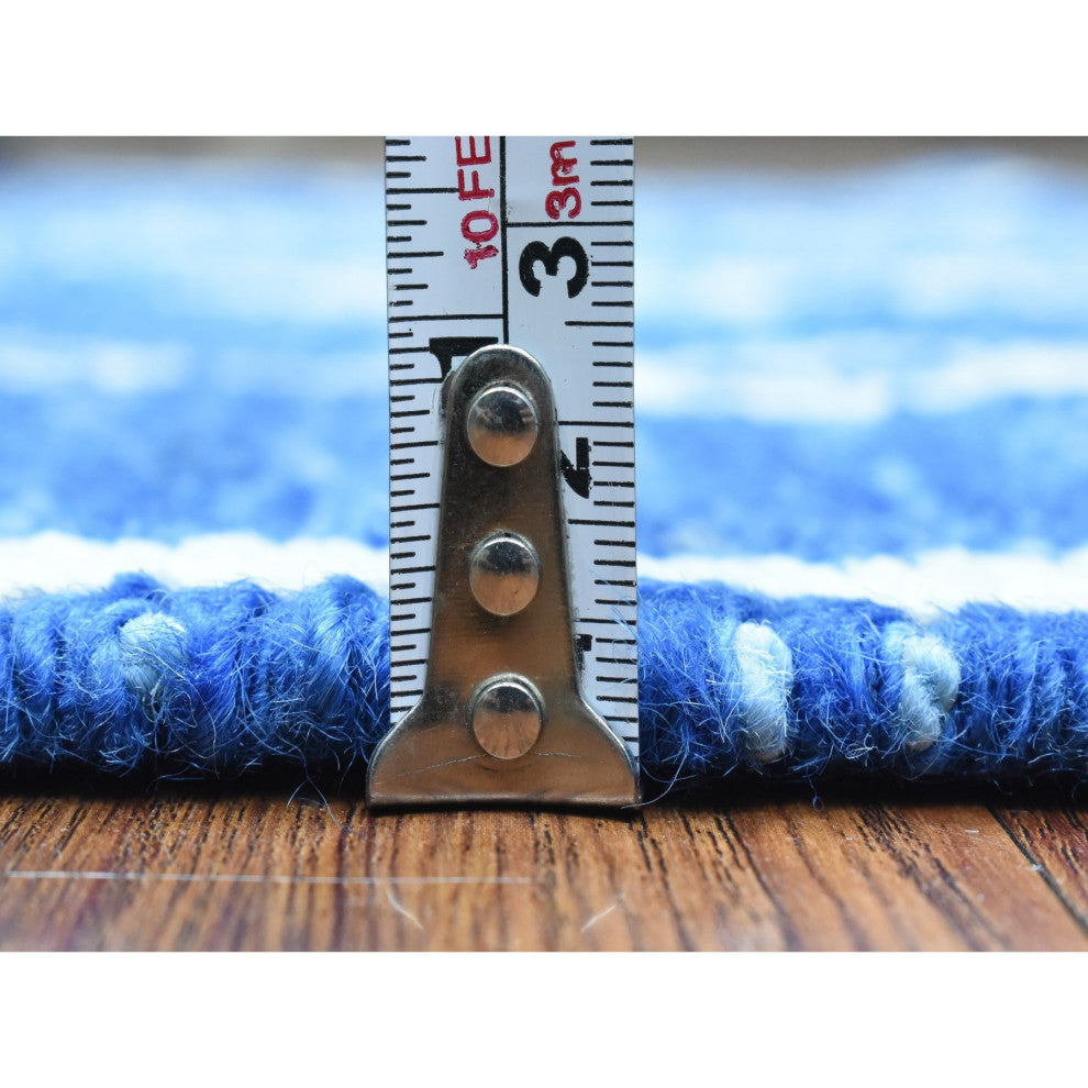 Blue, Wool Hand Knotted, Boujaad Moroccan Berber Design Runner Rug, 2'8"x15'4"