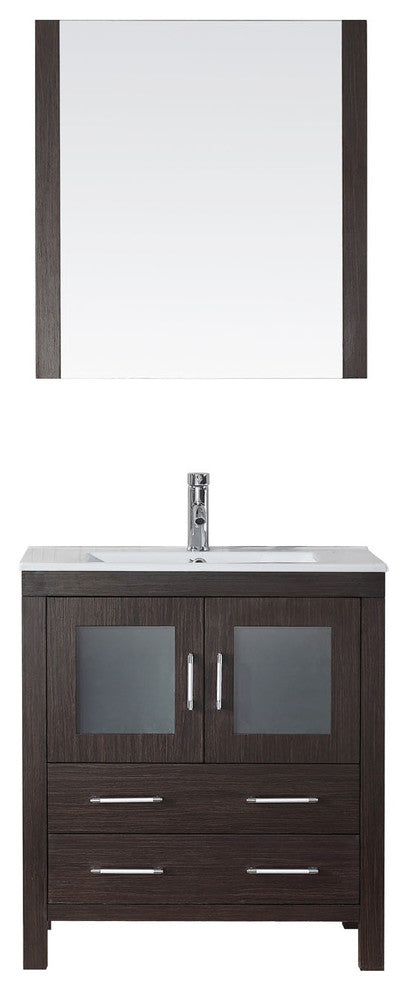 Dior 30" Single Bathroom Vanity, Espresso With Slim White Ceramic Top