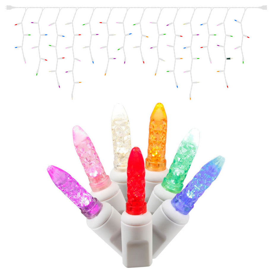 Vickerman X6W3100 70 Multi-Colored M5 9' Led Icicle Light On White Wire Strand