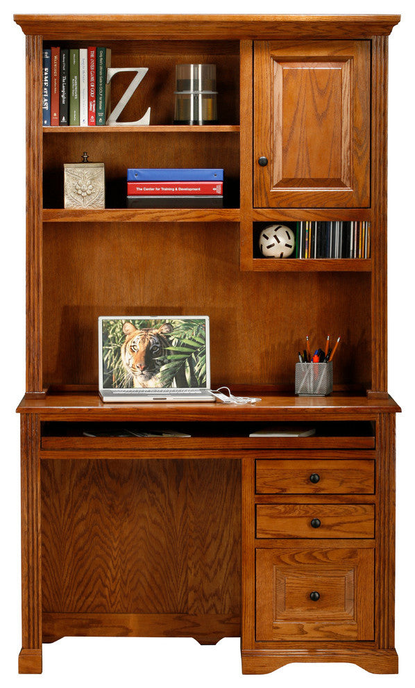 Eagle Furniture, Oak Ridge Single-Pedestal Desk, Unfinished, With Hutch