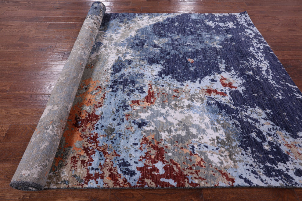 6' 1" X 9' 3" Handmade Modern Wool and Silk Rug Q8887