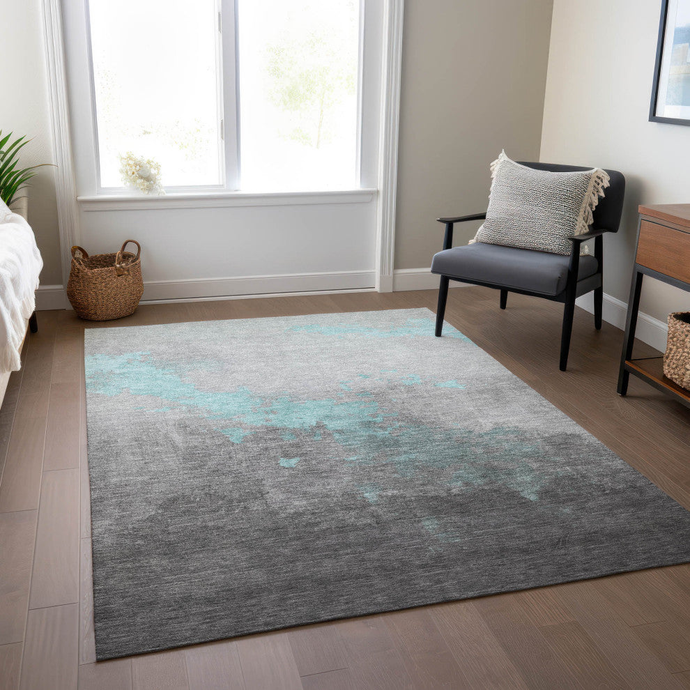 Machine Washable Indoor/Outdoor Chantille ACN1881 Teal 8' x 10' Rug