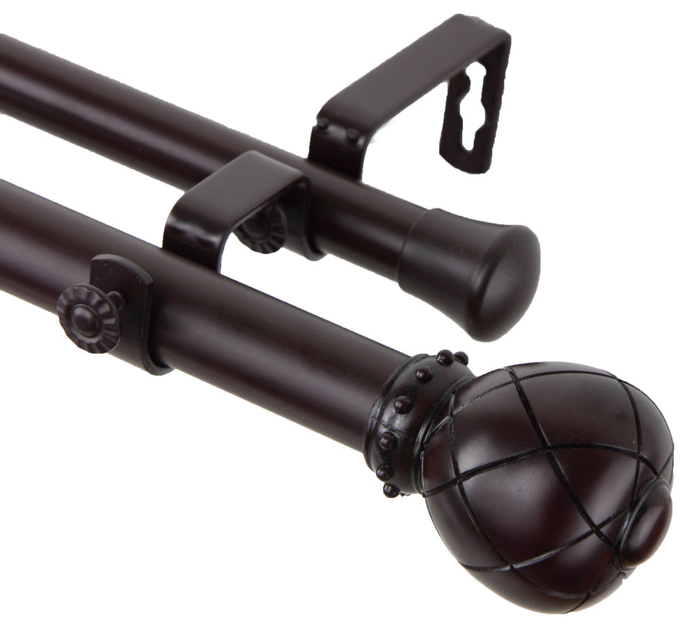 Supreme Double Curtain Rod, Mahogany, 120-170"