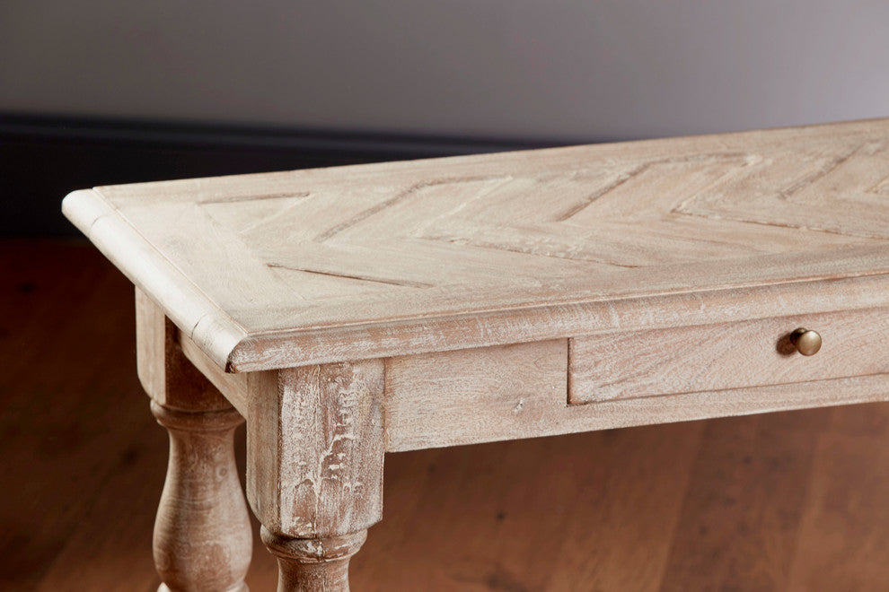 Parquet Top Two Drawer Console Table, Weathered Sand