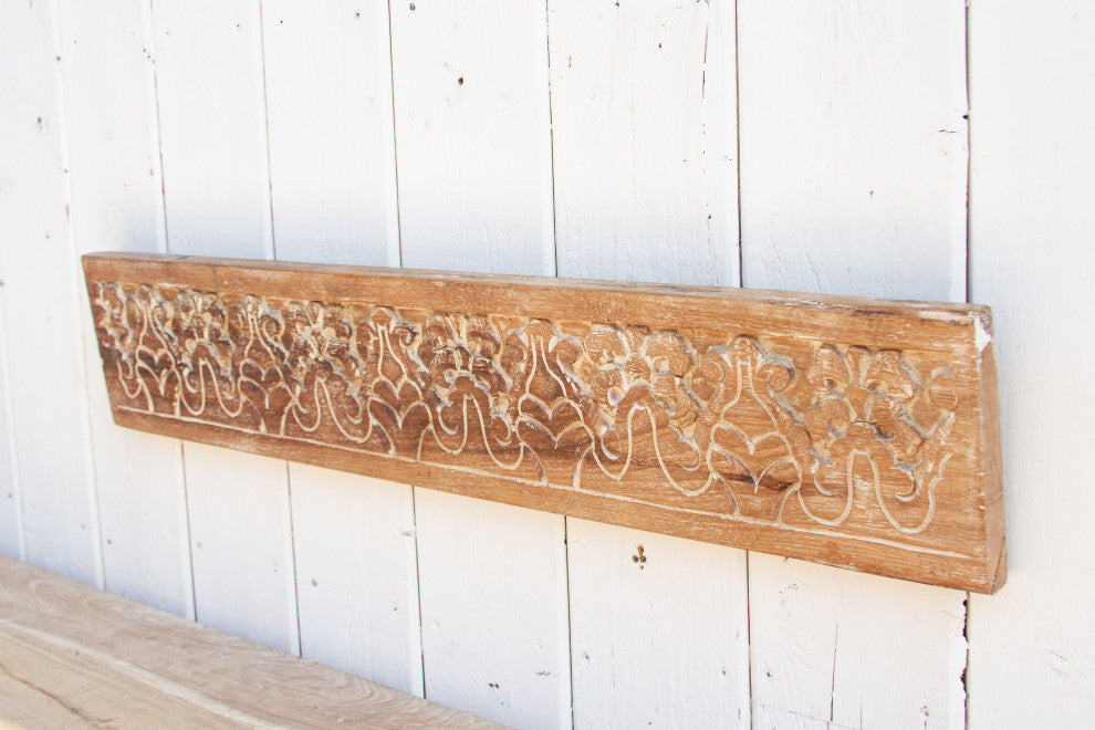 Whitewash Carved Teak Wall Panel