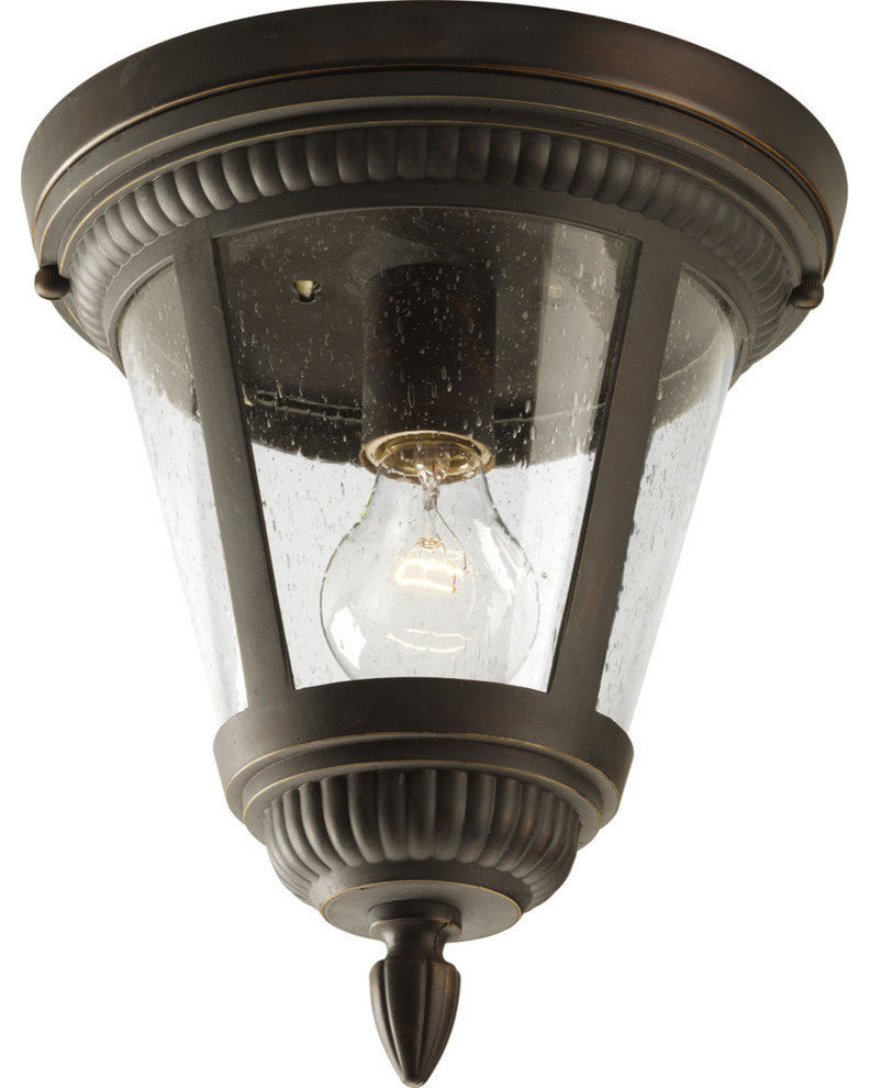 Westport 1-Light Outdoor Ceiling Fixture, Antique Bronze and Clear seeded