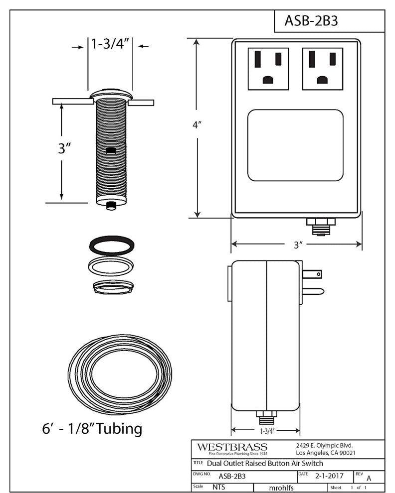 Disposal Air Switch and Dual Outlet Control Box, Satin Nickel