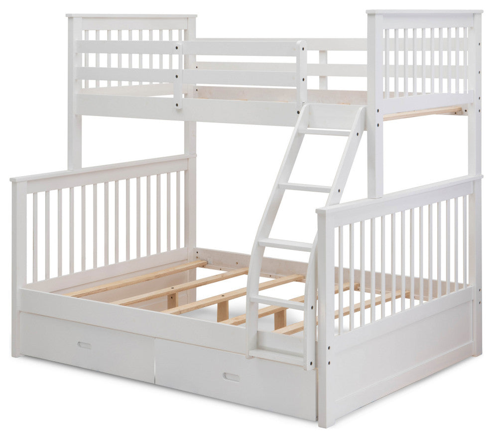 Wood Bed, Two Split Beds, The Both Beds Secure Due To Guard Rails, Linen White
