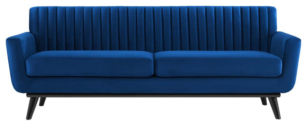 Engage Channel Tufted Performance Velvet Sofa Navy