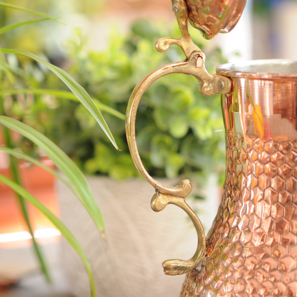 BeldiNest Hand Chiseled Round Copper Pitcher