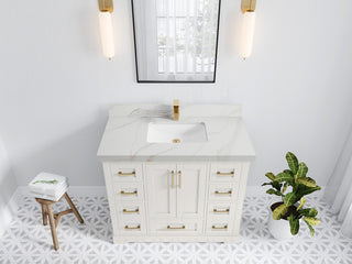 Boston 42" Single Sink Bath Vanity in Alabaster 2" Calacatta Sienna