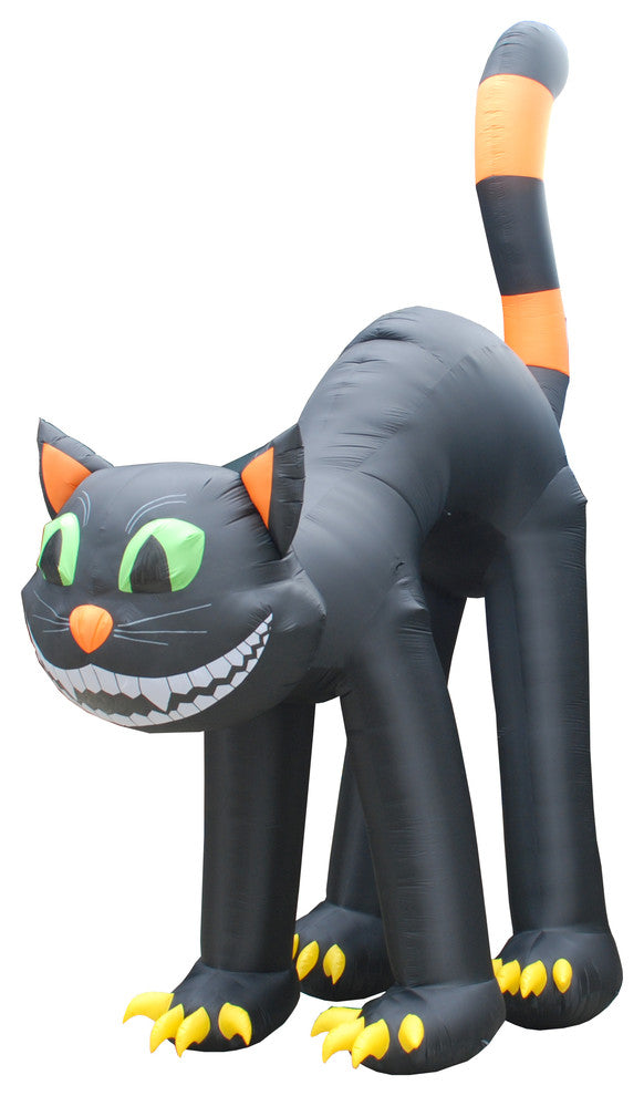 20' Tall Animated Halloween Inflatable Huge Black Cat, Head Rotating