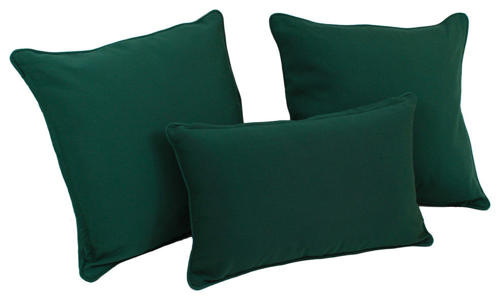 Double-Corded Solid Twill Throw Pillows With Inserts, 3-Piece Set, Forest Green
