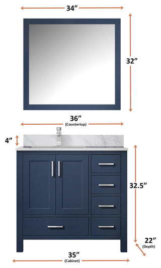 Jacques 36" Vanity Cabinet Only, Navy Blue, Left