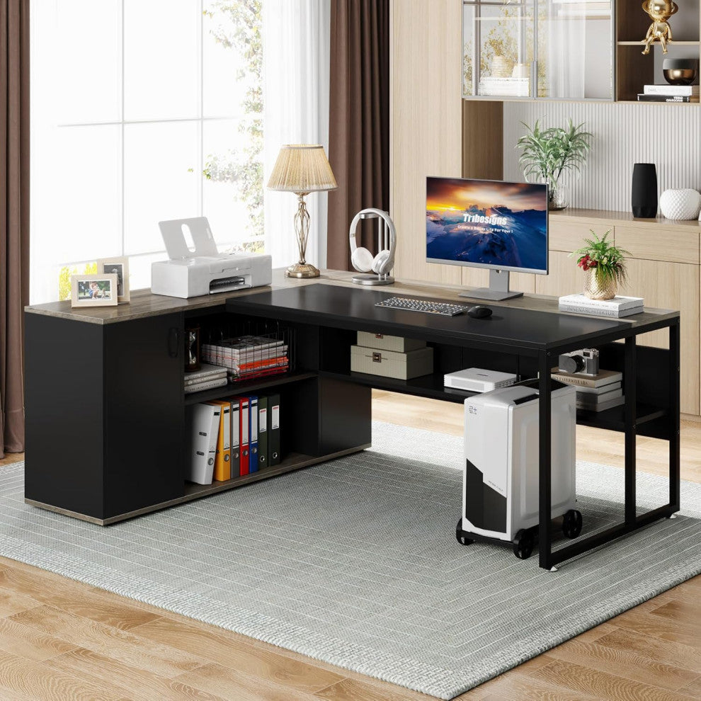 Tribesigns Executive Desk, L Shaped Desk with Cabinet Storage