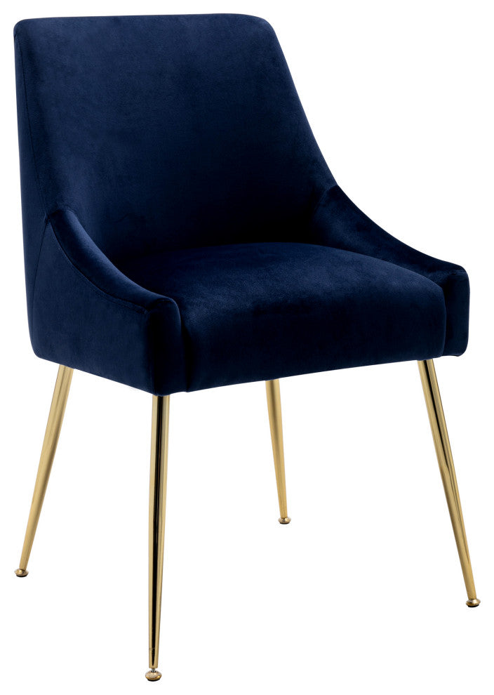 WestinTrends Upholstered Velvet Glam Accent Chair w/ Gold Metal Legs, Navy Blue