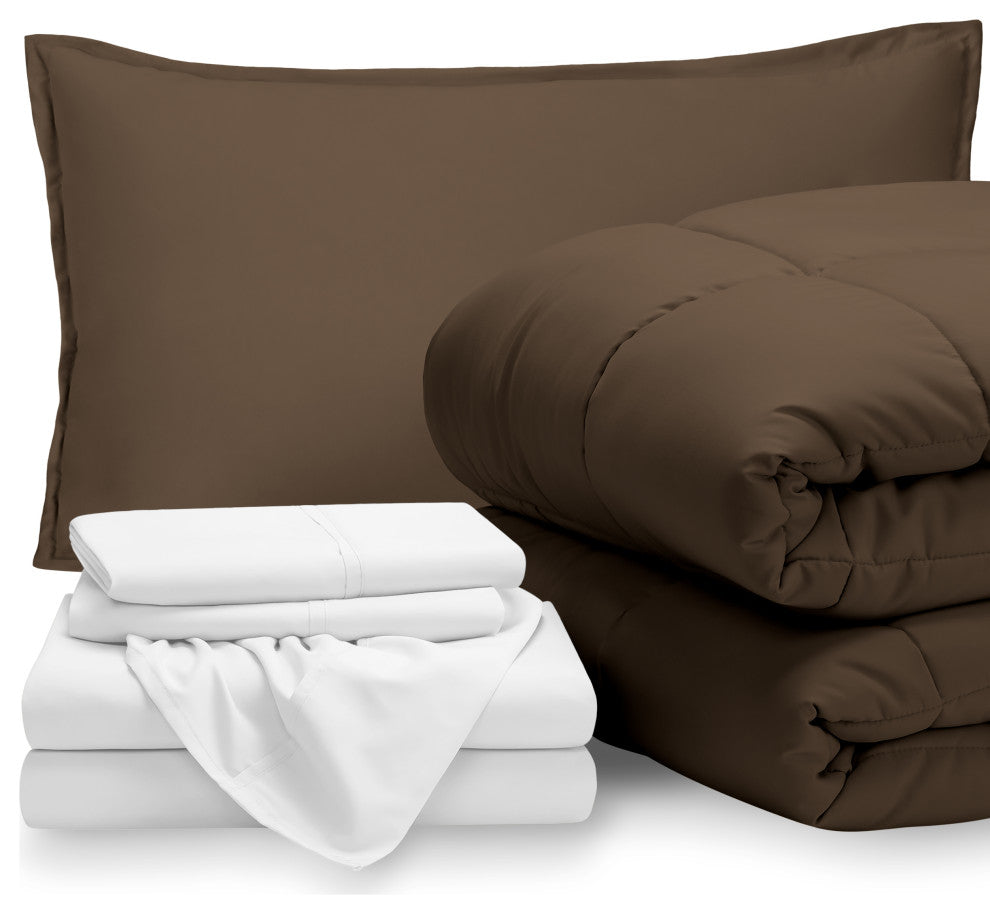 Bare Home 5-Piece Twin Bed-in-a-Bag, Cocoa, White