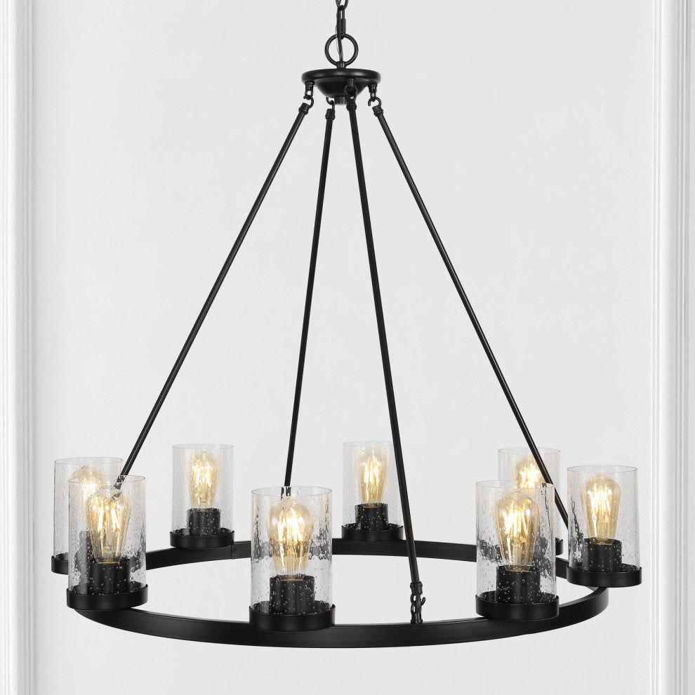 Coronet 3-Light Iron Glass LED Chandelier, Black, Width: 33.5"