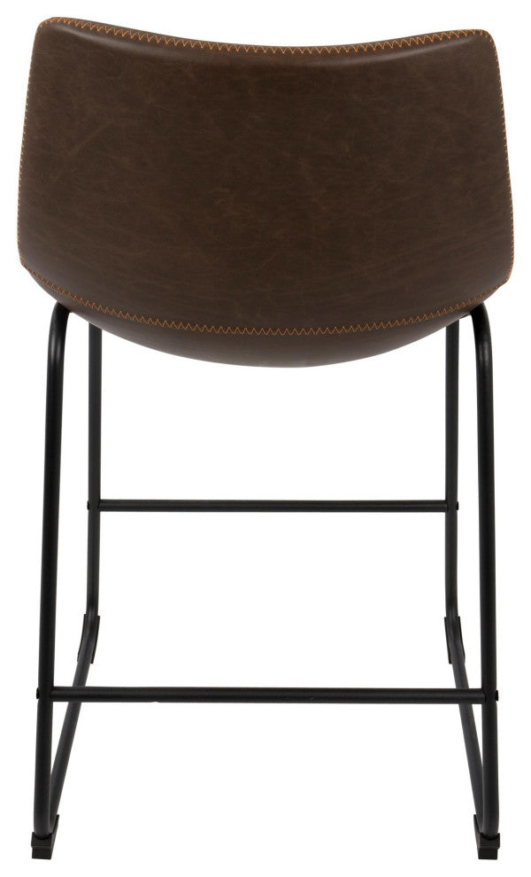 Duke Counter Stool, Set of 2, Black/Espresso/Orange Stitch