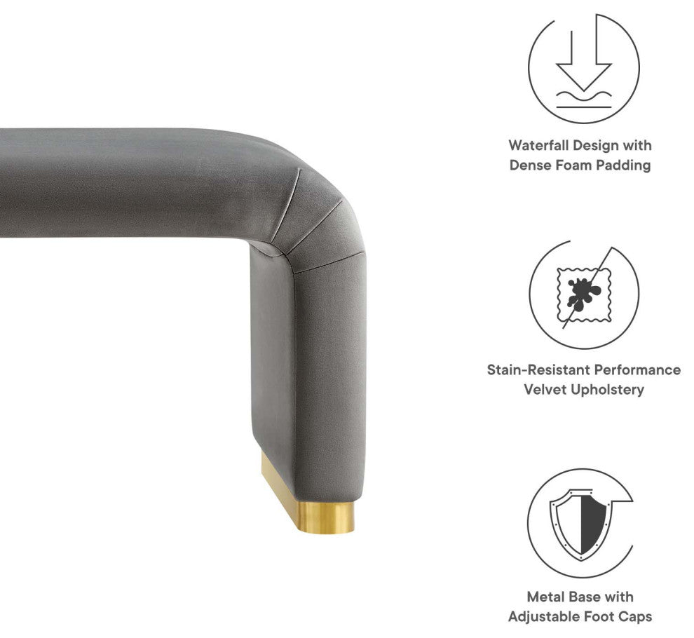 Koda Performance Velvet Waterfall Long Bench - Brass Storm Gray