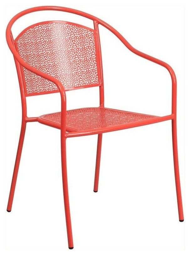 35.25'' Round Indoor-Outdoor Steel Patio Table and 2 Round Back Chairs, Coral