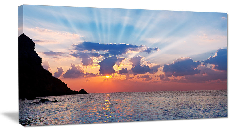 Beautiful Raising Sun and Mountains, Large Landscape Canvas Art, 32"x16"