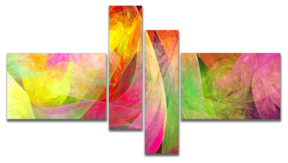 Spectacular Multi Color Pattern, Floral Canvas Art Print, 60"x32", 4 panels