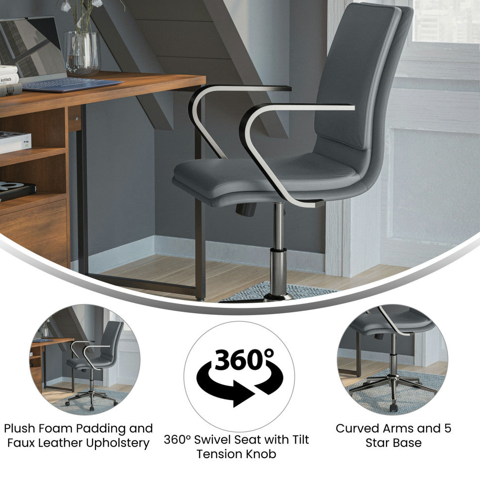 James Mid-Back Executive Upholstered Office Chair with Arms, Gray/Chrome