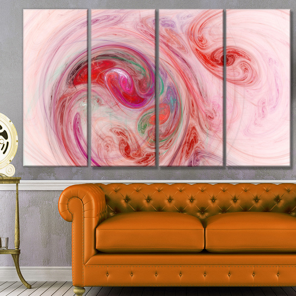 Red Fractal Abstract Illustration, Abstract Canvas Wall Art, 48"x28", 4 Panels