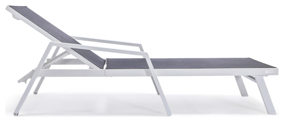 LeisureMod Marlin Chaise Lounge Set With Arms and Fire Pit Table, Black