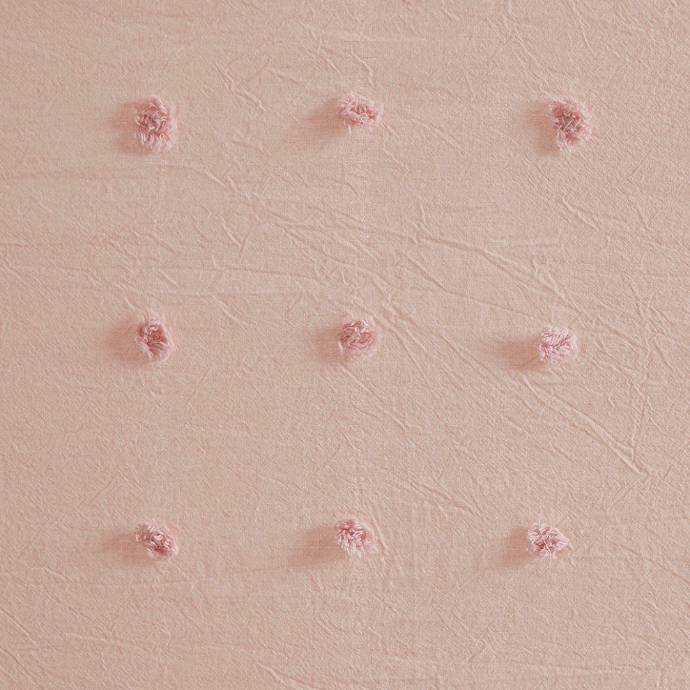 Urban Habitat Brooklyn Cotton Jacquard Pom-Pom Shower Curtain, Pink