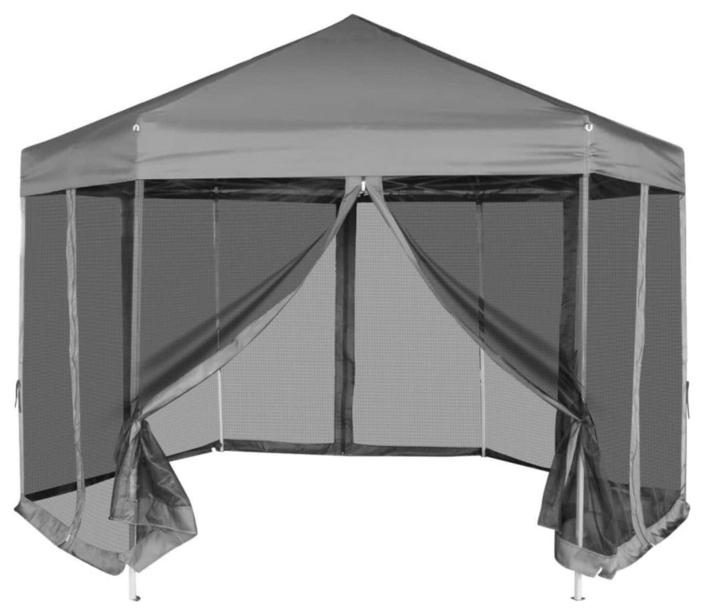 vidaXL Hexagonal Pop-Up Marquee with 6 Sidewalls Gray 11.8'x10.2'