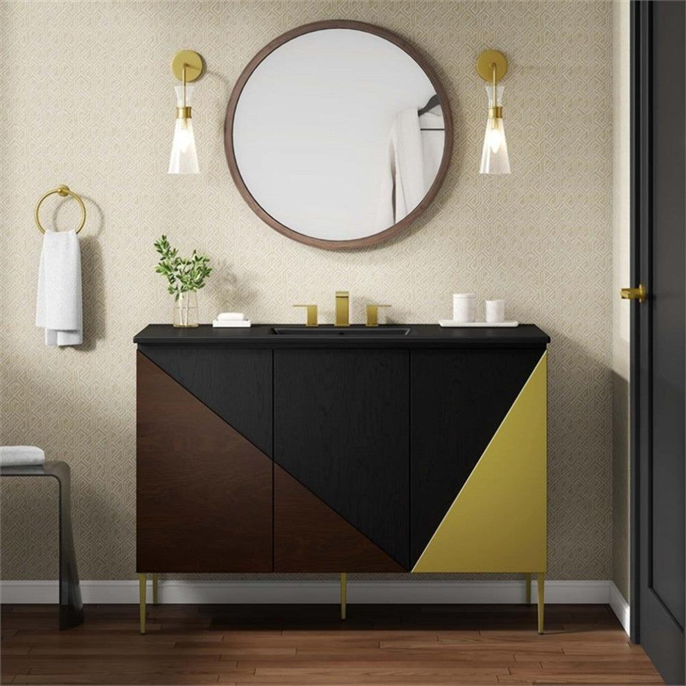 Modway Alchemist 48" Single Sink Modern Wood Bathroom Vanity in Black