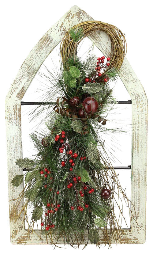 29.5" Frame With Mixed Pine and Berry Swag Christmas Decoration