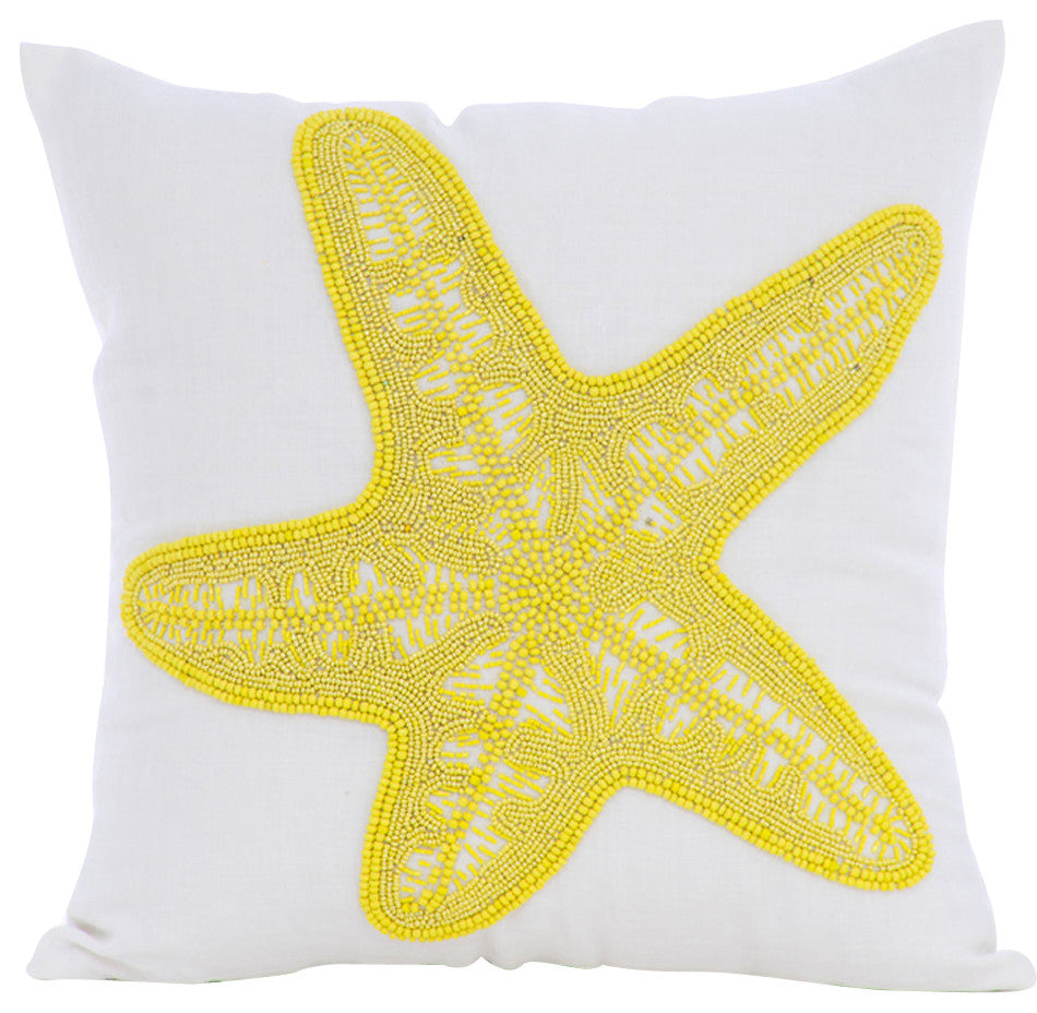 Yellow Decorative Pillow Covers 24"x24" Cotton, Yellow Starfish