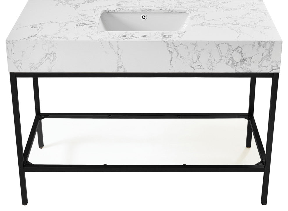 Marmo Bathroom Vanity, White, 48" Wide, Matte Black Finish