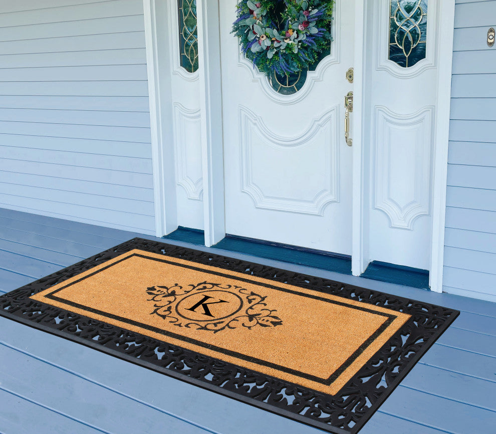A1HC Paisley Rubber & Coir Outdoor Durable Monogrammed Doormat, 30"X60", Black,
