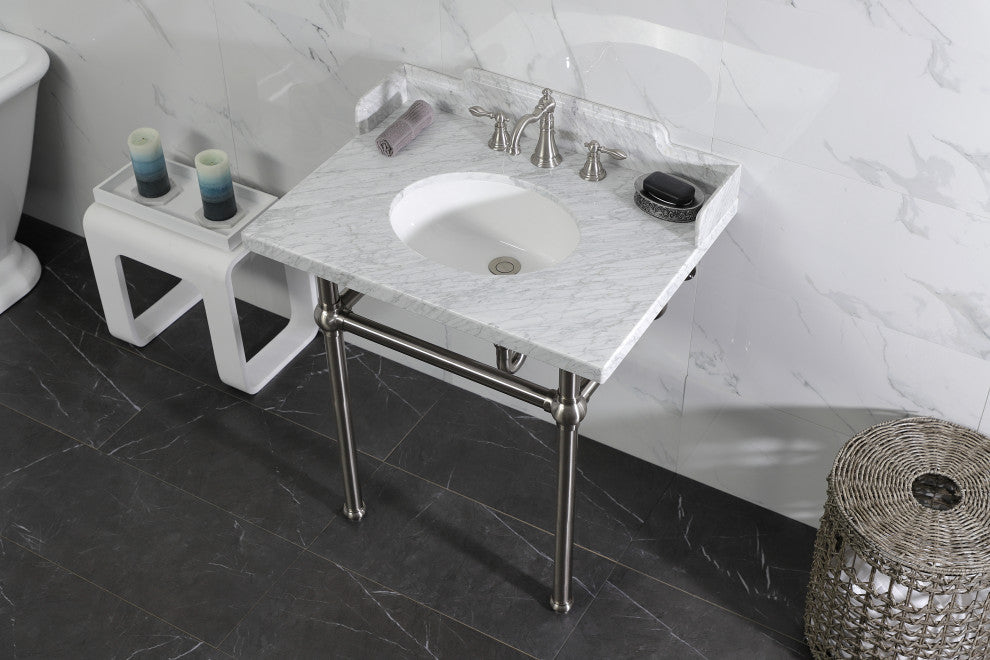 Kingston Brass LMS3030MB8 30" Carrara Marble Console Sink, Legs