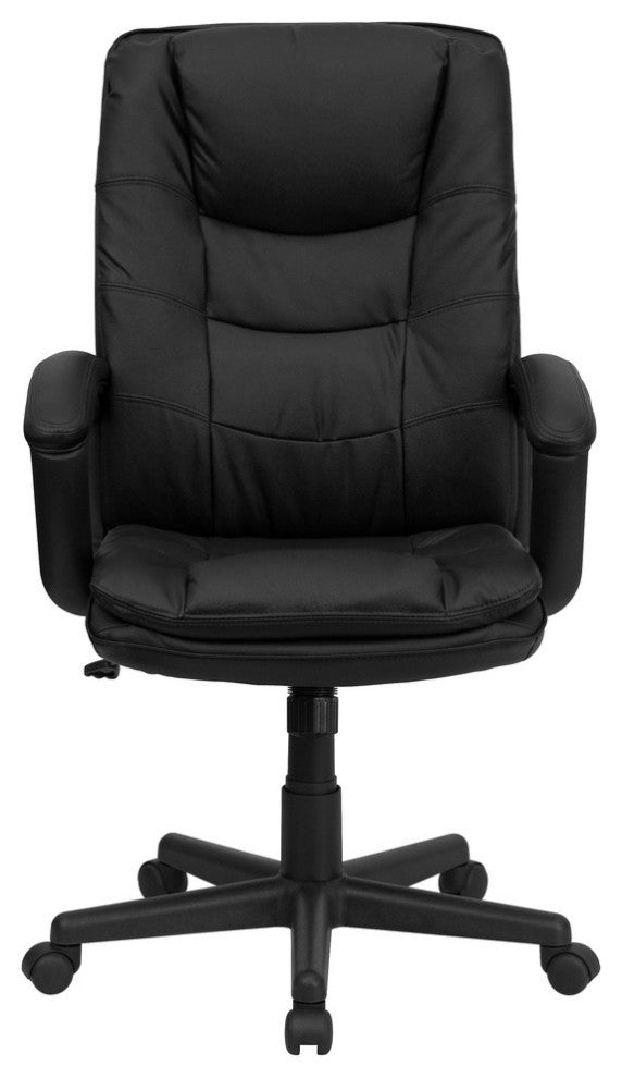 High Back Black Leather Executive Swivel Office Chair with Arms