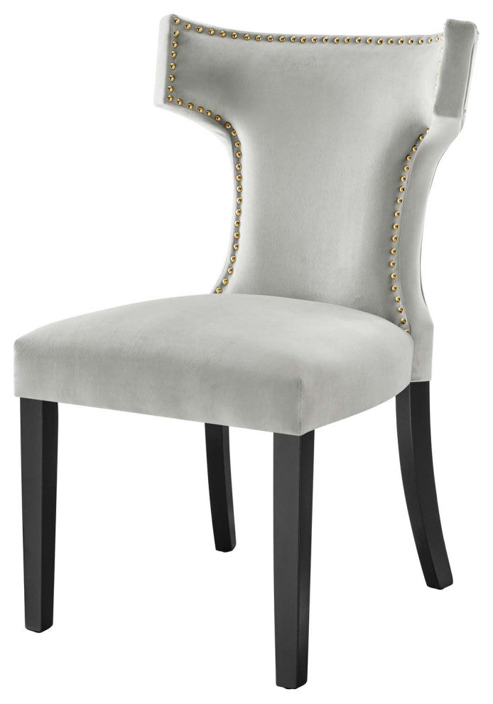 Dining Chair, Nailhead, Set of 2, Gray, Velvet, Modern, Bistro Hospitality