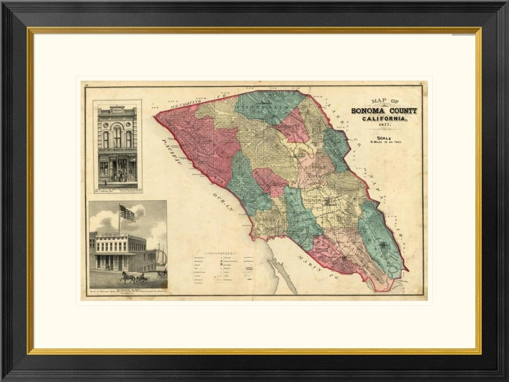 "Map of Sonoma County California, 1877"  by Thos. H. Thompson, 32x24"