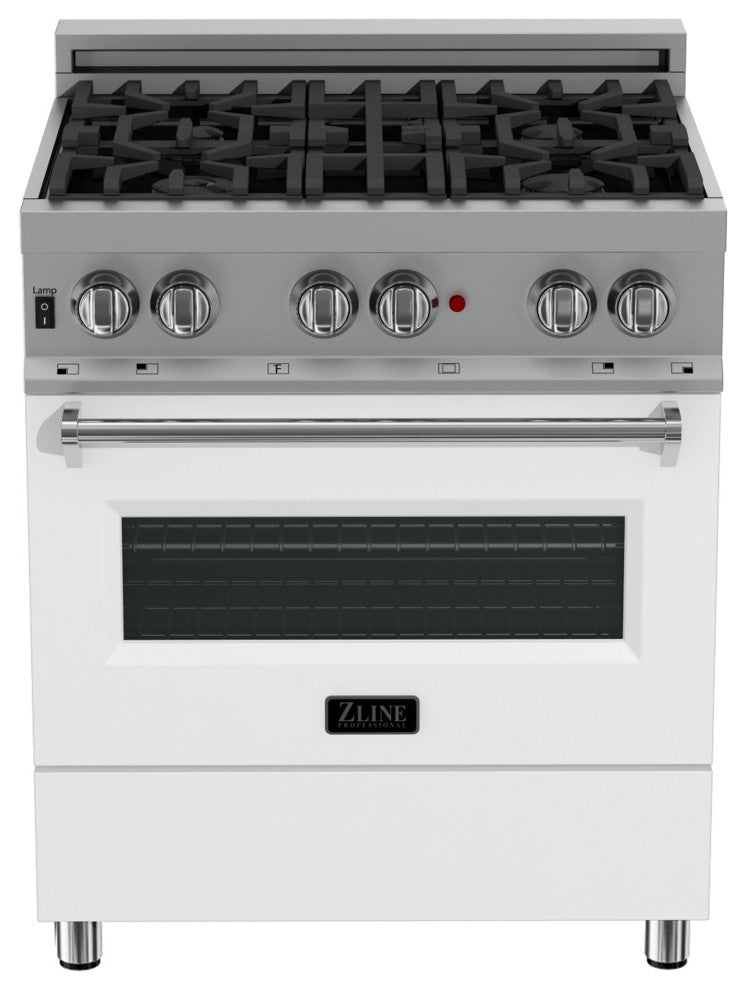 ZLINE 30" Range Gas Stove and Electric Oven, DuraSnow and White Matte Door