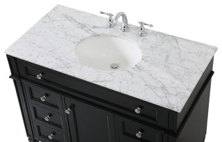 Home Living Vanity with Carrara White Marble Countertop, Black, 42", Single Sink