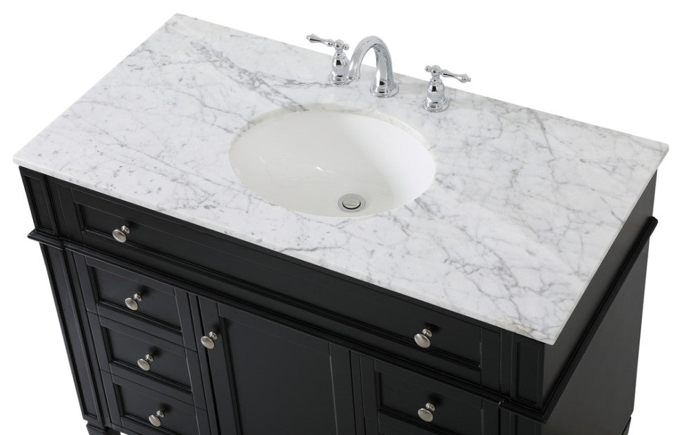 Home Living Vanity with Carrara White Marble Countertop, Black, 42", Single Sink