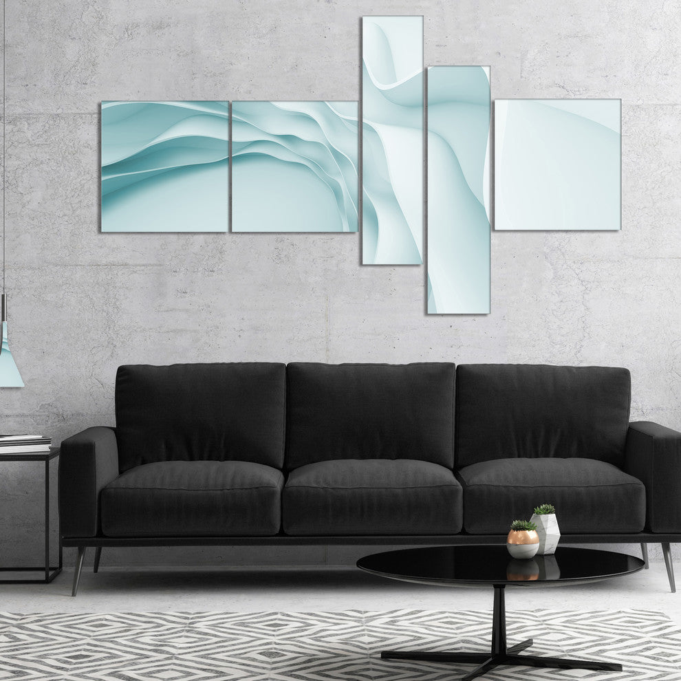 Fractal Large Blue 3D Waves, Abstract Canvas Art Print, 60"x32", 5 panels
