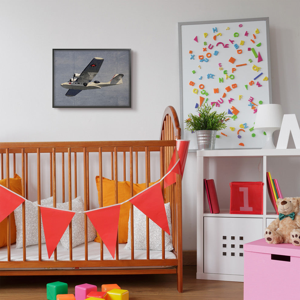 Kids Military Plane Vehicle Blue Design, 16"x20"