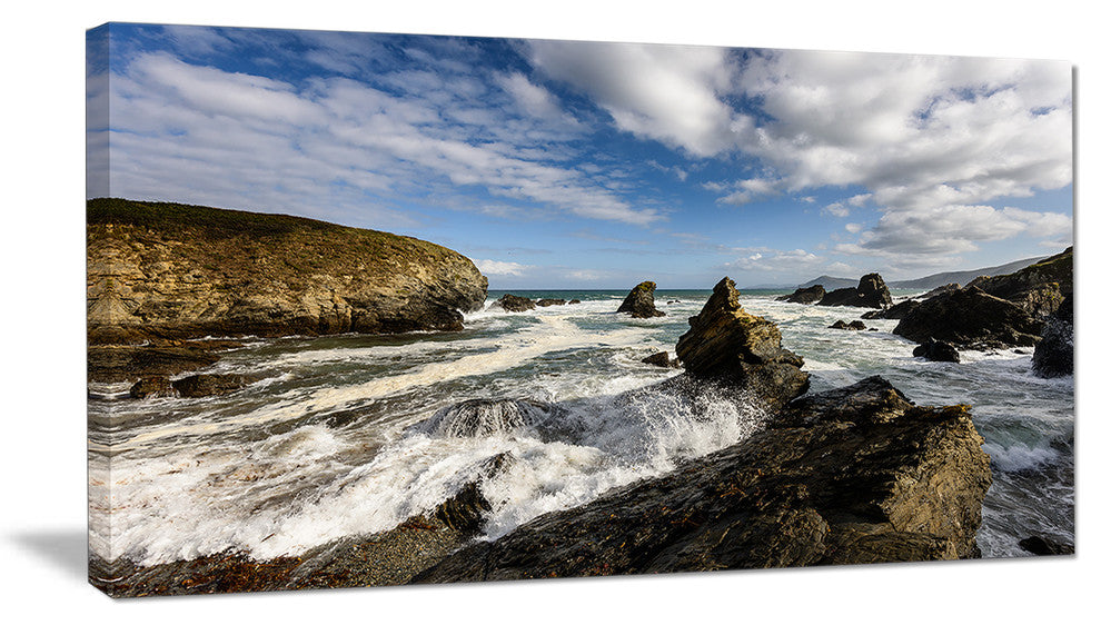 "Blue Atlantic Coast in Spain" Seashore Canvas Photo Print, 32"x16"