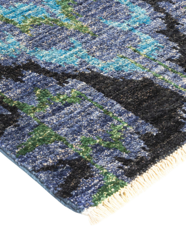 Modern, One-of-a-Kind Hand-Knotted Area Rug Blue, 2'7"x10'3"