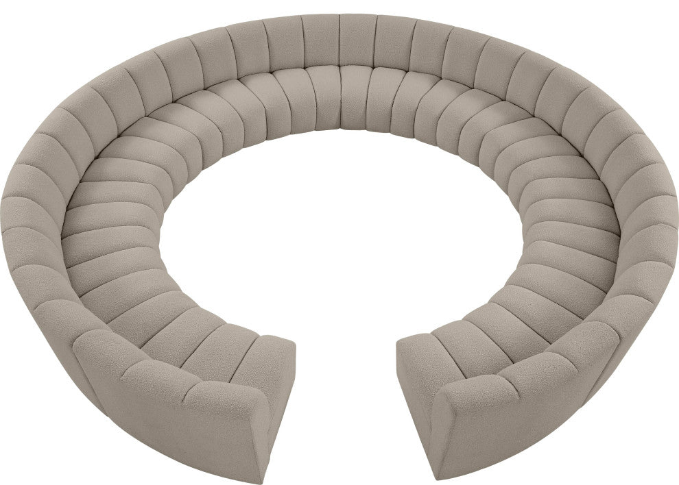 Infinity Black Boucle Fabric Upholstered Arc Shaped Modular Sectional, Brown, 12-Piece, Arc-Shaped